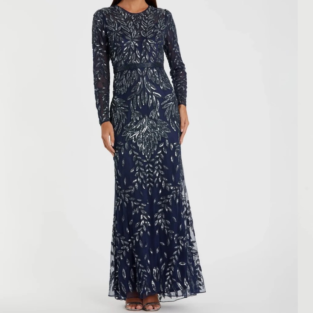 Mac Duggal Sequin Overlay Long Sleeve Gown
